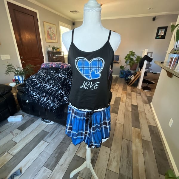 Women's Heart & Plaid Print Spaghetti Strap Cami and Shorts Pajama Set