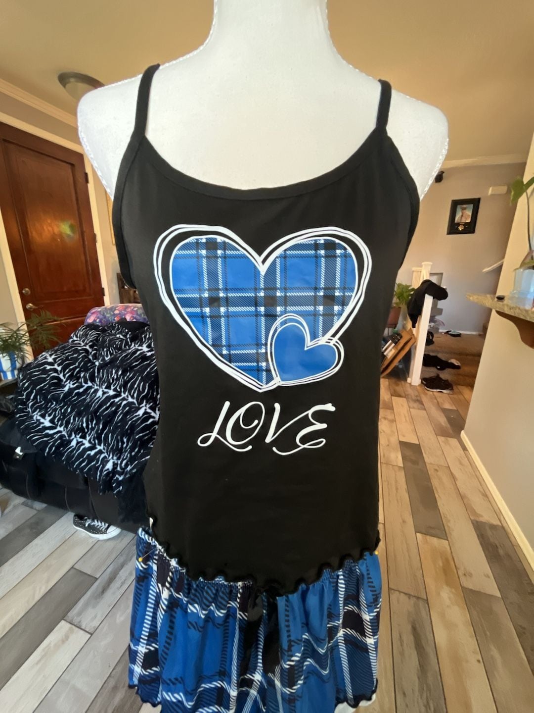 Women's Heart & Plaid Print Spaghetti Strap Cami and Shorts Pajama Set 2