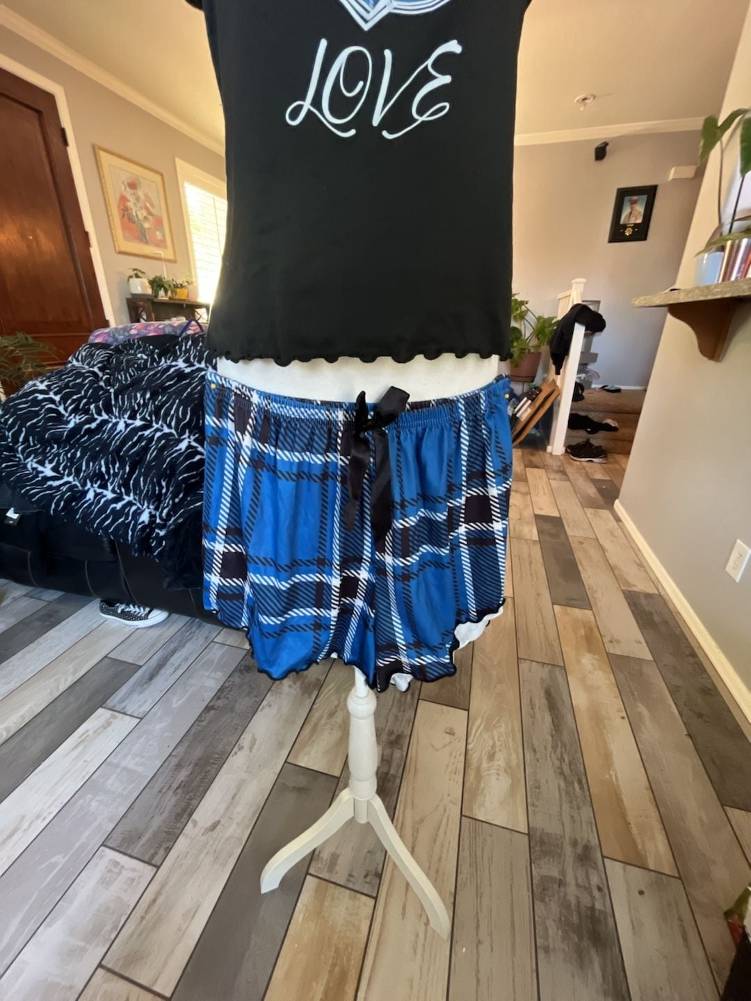 Women's Heart & Plaid Print Spaghetti Strap Cami and Shorts Pajama Set 3