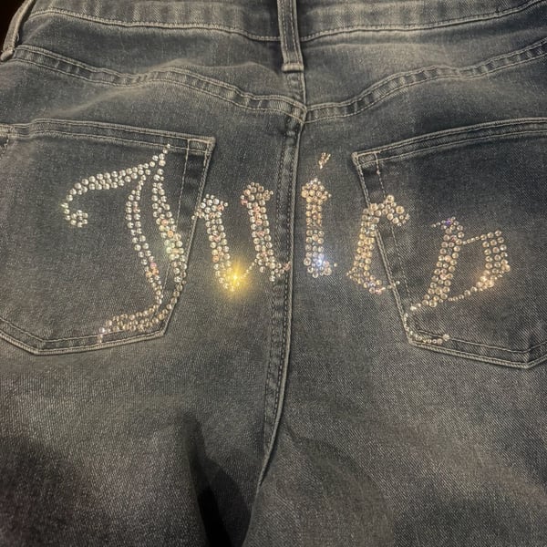 Juicy Couture Rhinestone Logo High Rise Denim Jeans