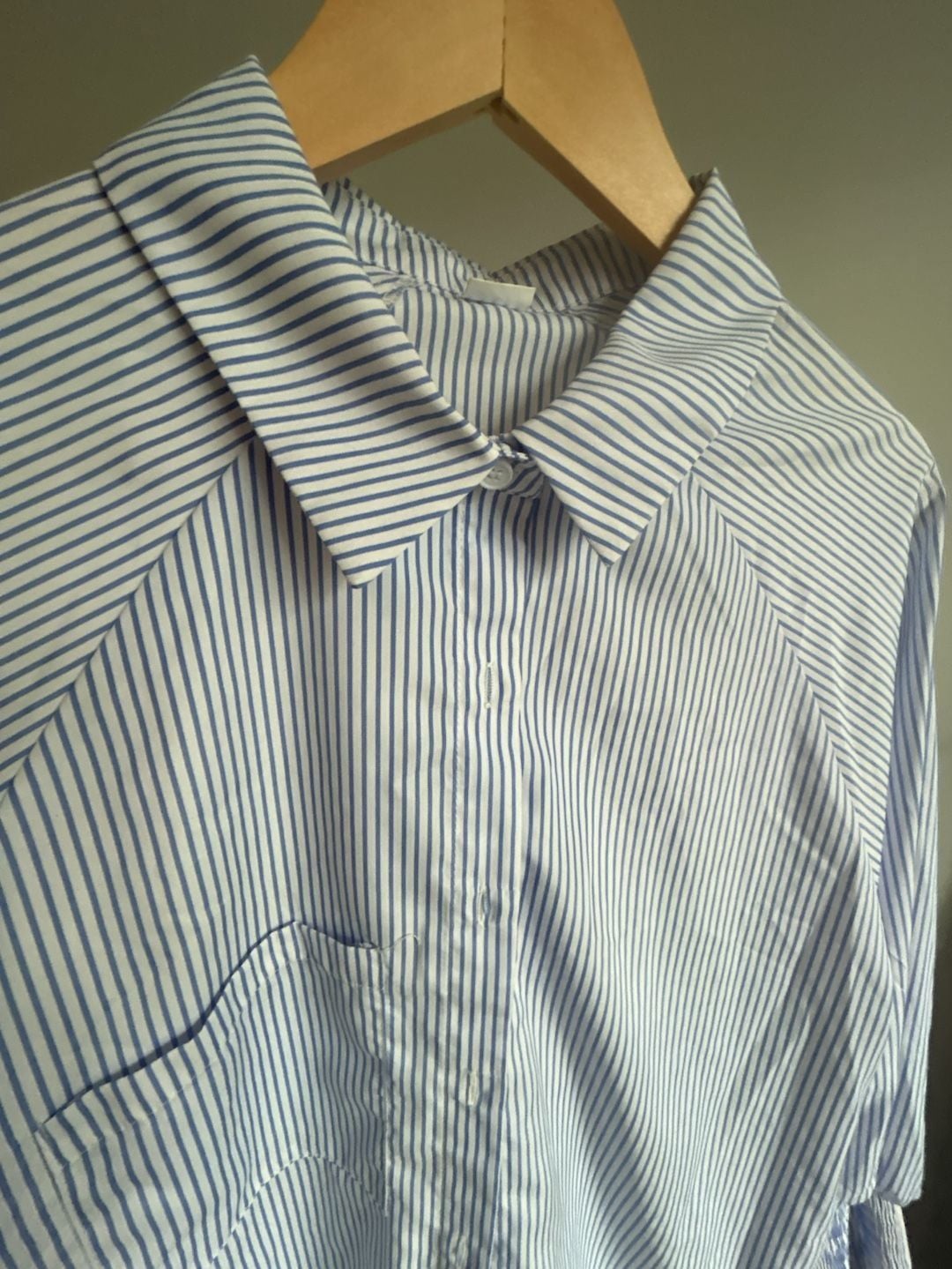 Asvivid Blue and White Striped Button-Down Shirt with Smocked Cuffs 2