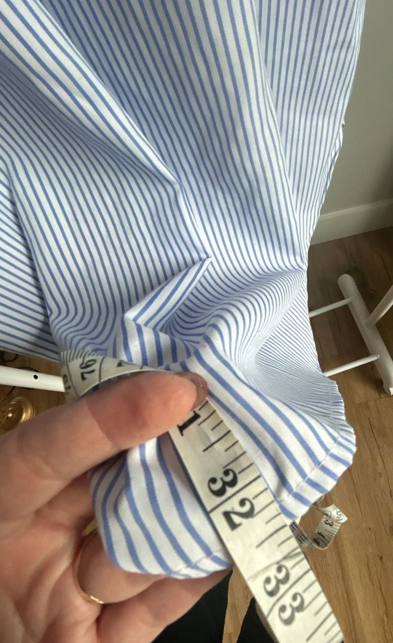 Asvivid Blue and White Striped Button-Down Shirt with Smocked Cuffs 7
