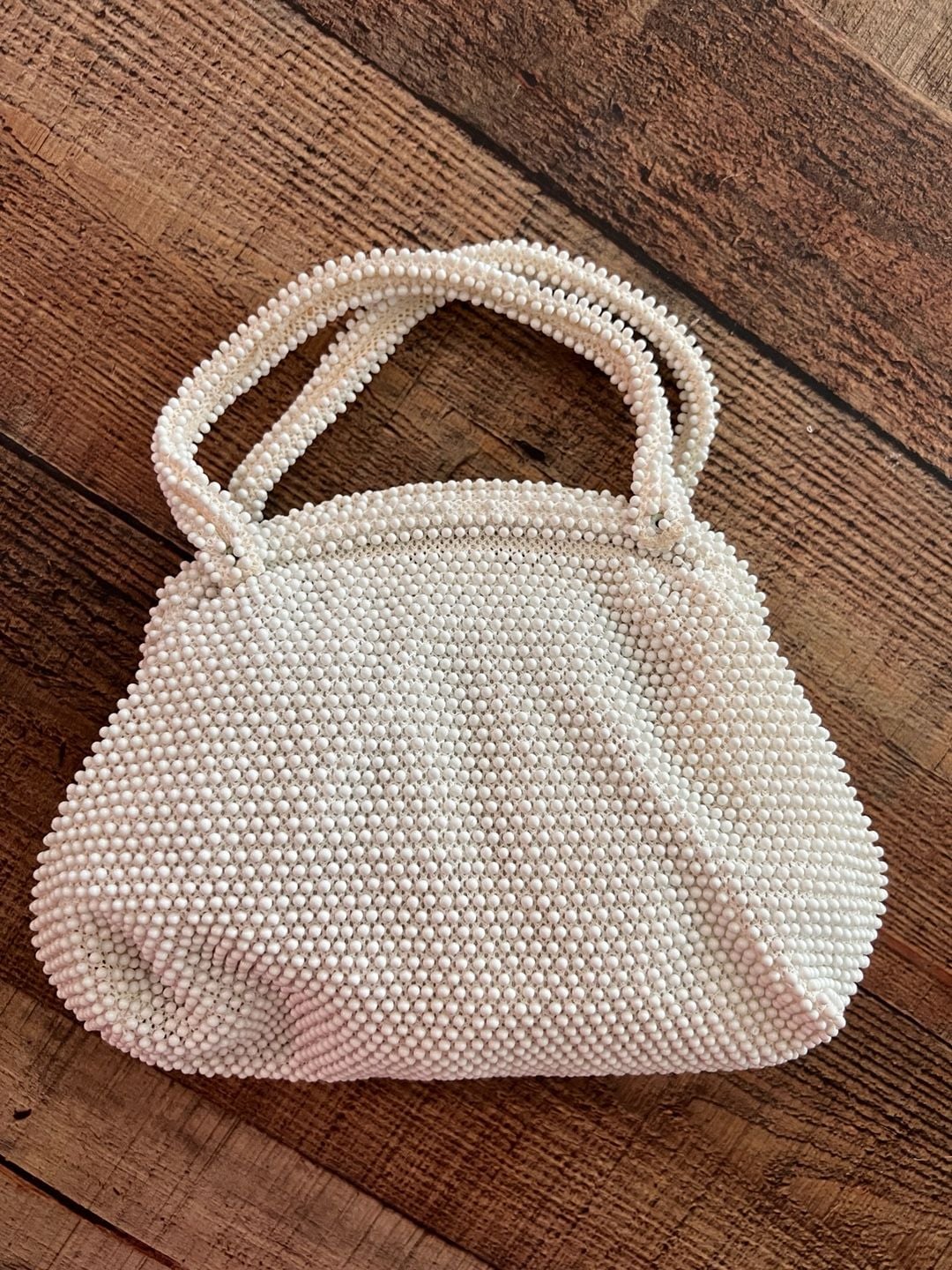 Vintage Lumured Corde Bead White Top Handle Handbag 2