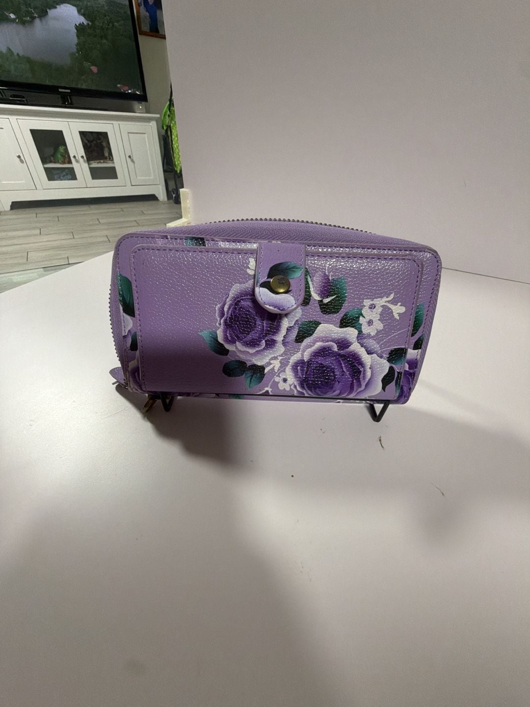 Floral Purple Detachable Magnetic 2-in-1 Wallet Phone Case with Zipper Pocket and Card Slots 1