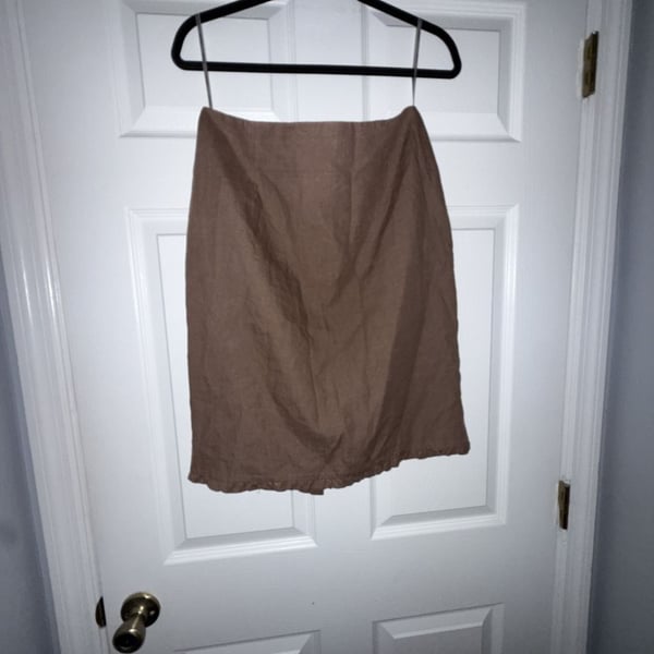 Kay Unger New York Brown Linen Pencil Skirt with Back Vent Size 10