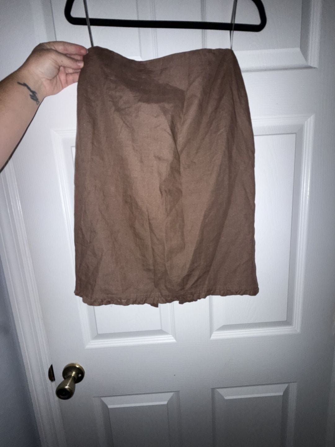 Kay Unger New York Brown Linen Pencil Skirt with Back Vent Size 10 2