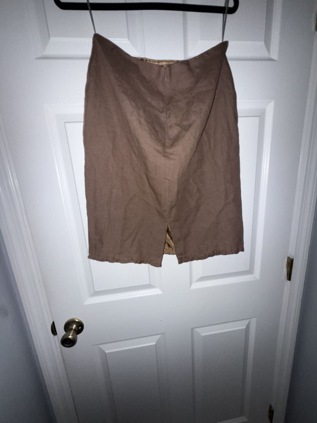 Kay Unger New York Brown Linen Pencil Skirt with Back Vent Size 10 3