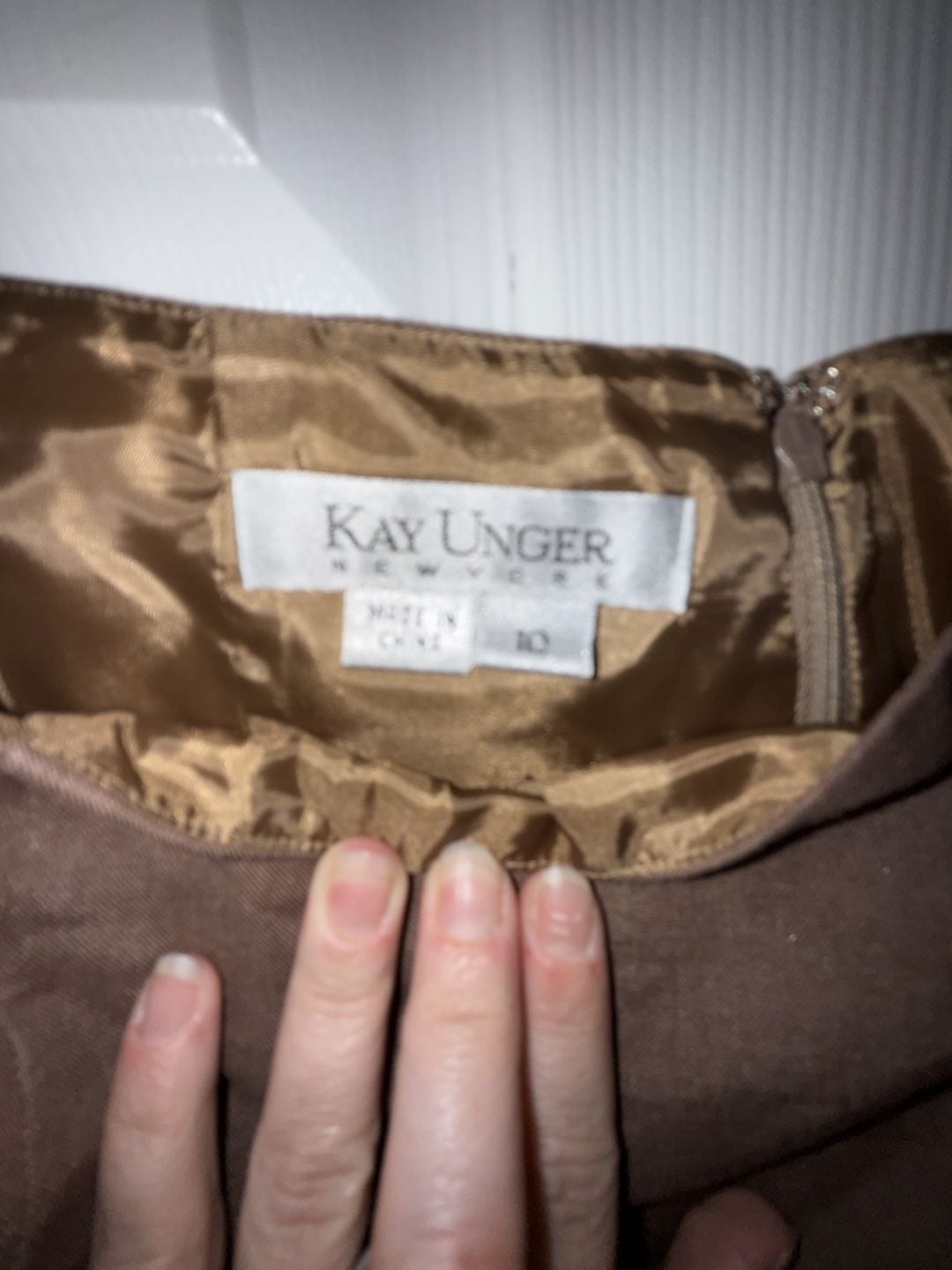 Kay Unger New York Brown Linen Pencil Skirt with Back Vent Size 10 4