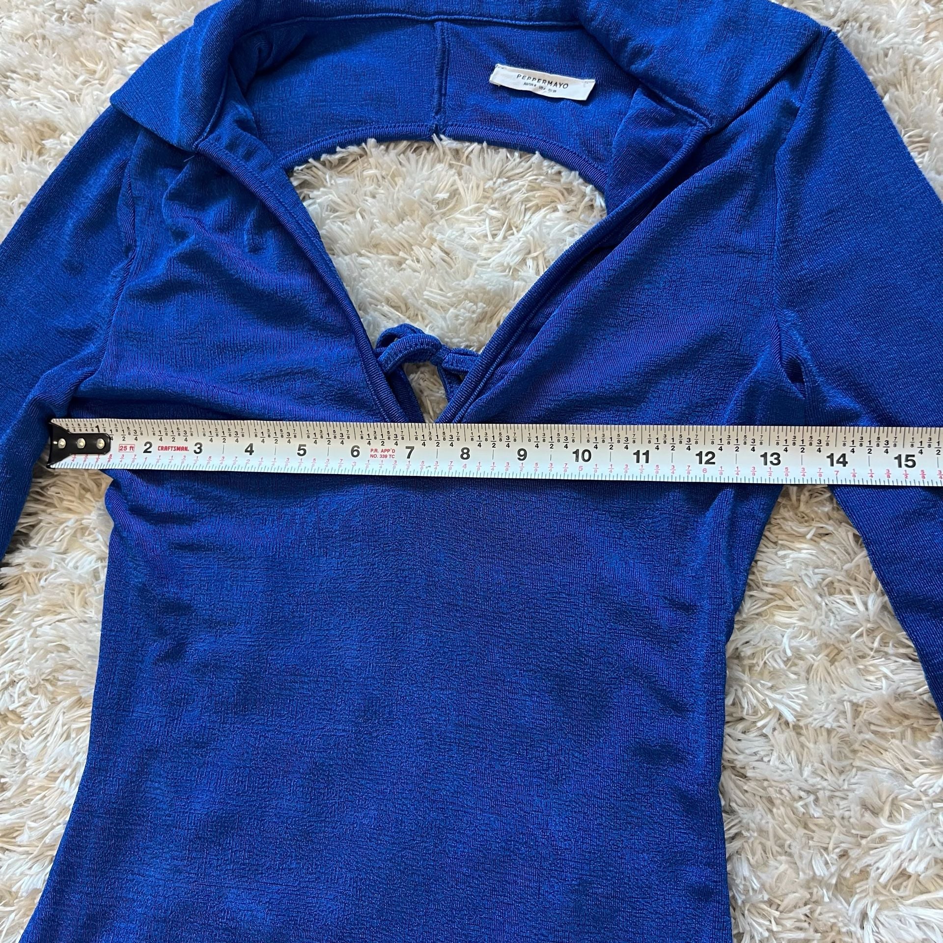 Peppermayo Long Sleeve Collared Bodycon Mini Dress Open Back & Tie Small 4 8