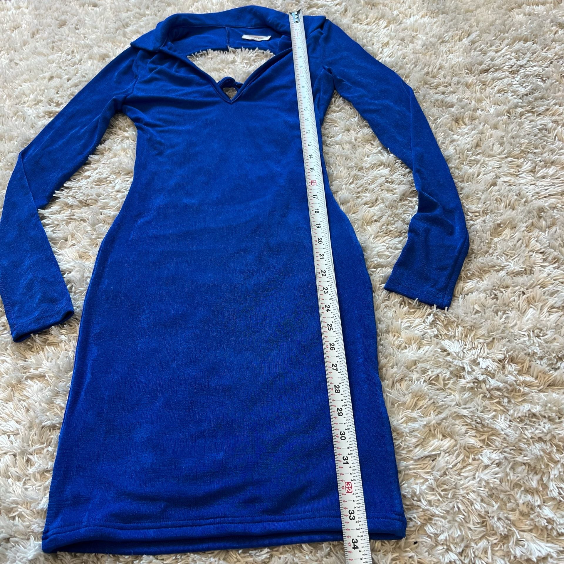 Peppermayo Long Sleeve Collared Bodycon Mini Dress Open Back & Tie Small 4 9