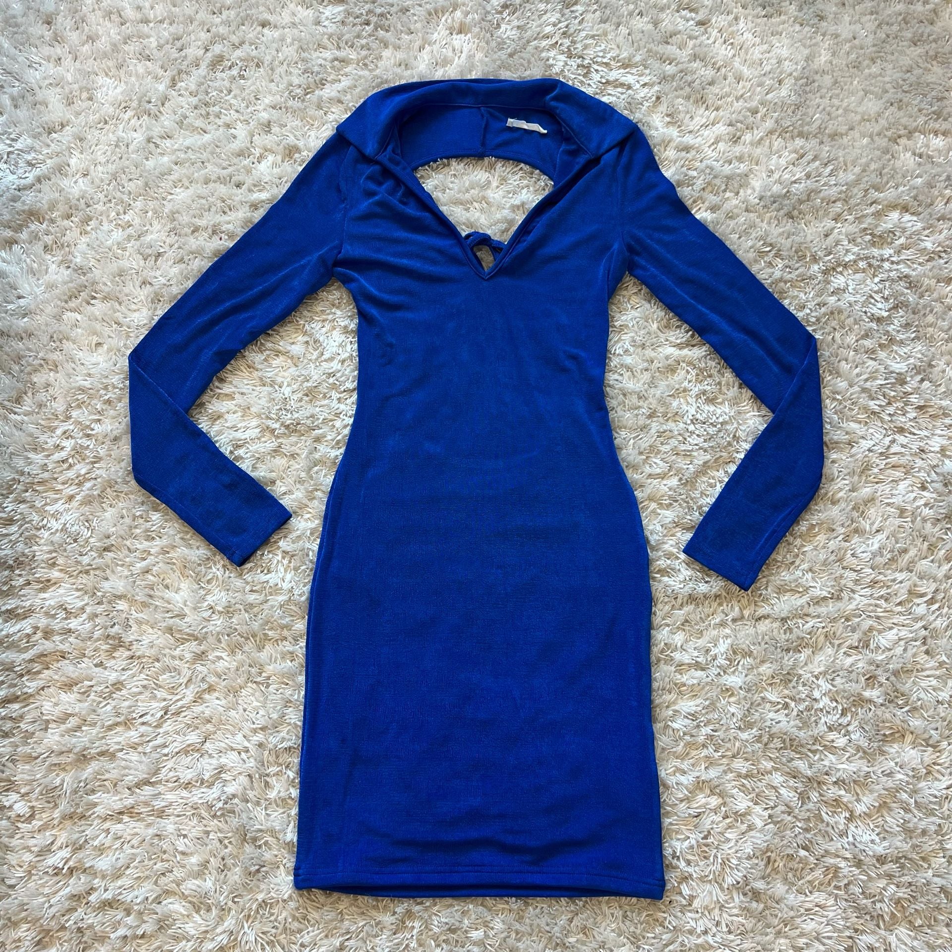 Peppermayo Long Sleeve Collared Bodycon Mini Dress Open Back & Tie Small 4 10