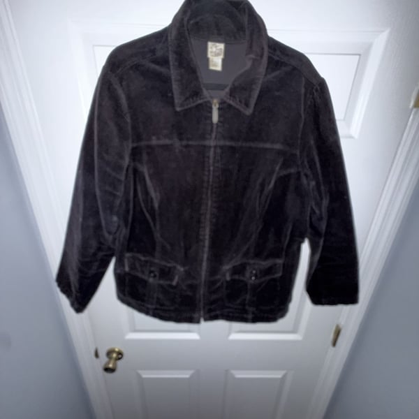 Vintage Oversized Black Cotton Blend Corduroy Zip-Up Jacket