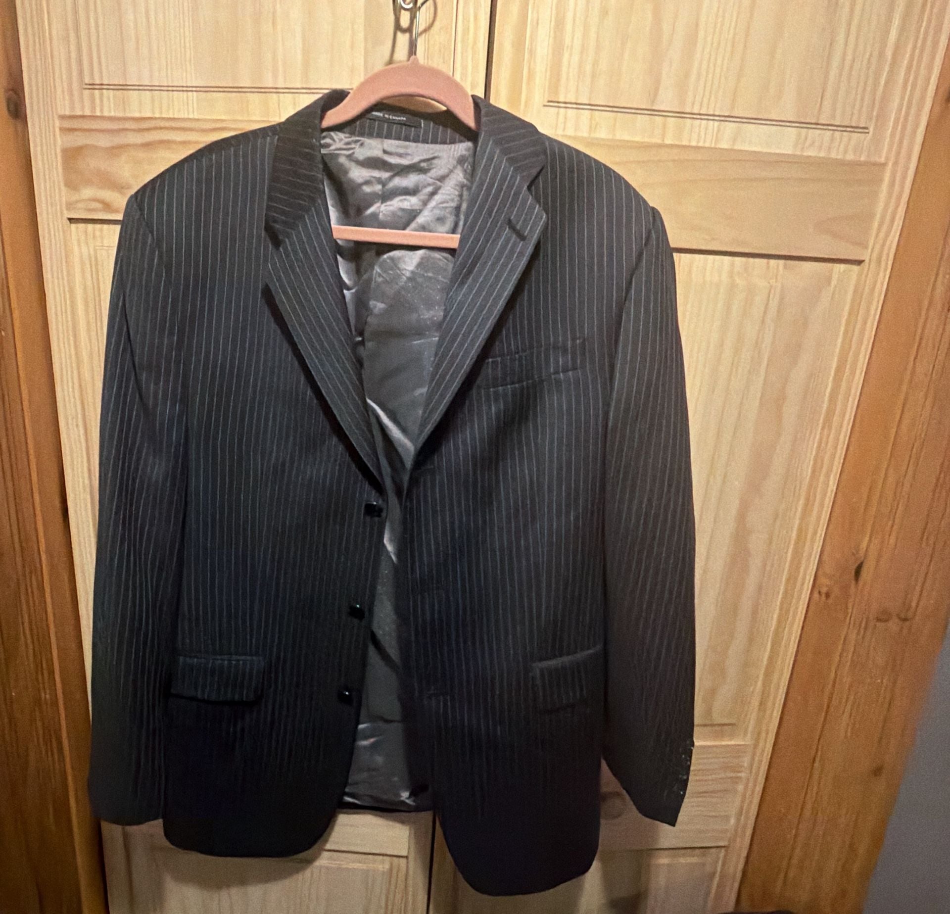 Calvin Klein Mens 100% Wool Black Pinstripe Suit 5