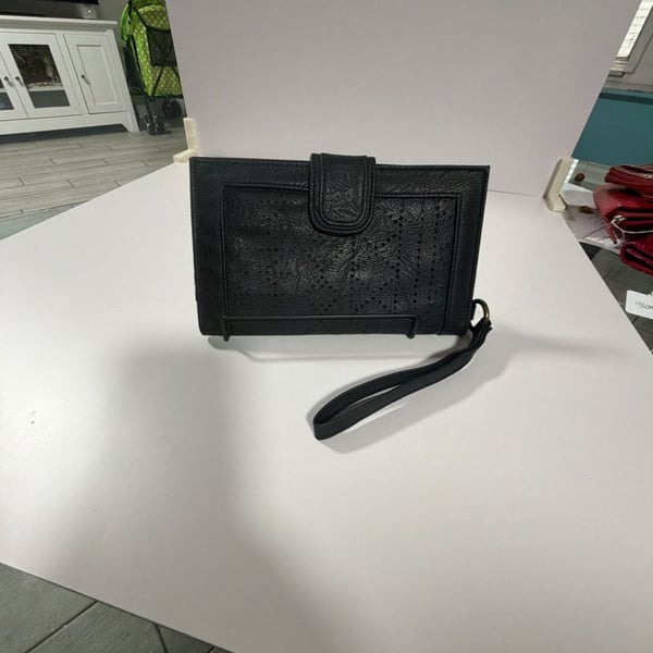 Mooloola Emma Black Perforated Faux Leather Wristlet Wallet