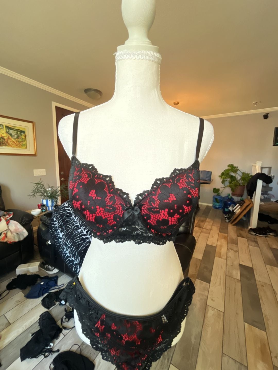 Black and Red Lace Bra - , 2