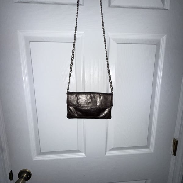 Latico Leathers Metallic Bronze Leather Crossbody Clutch with Chain Strap