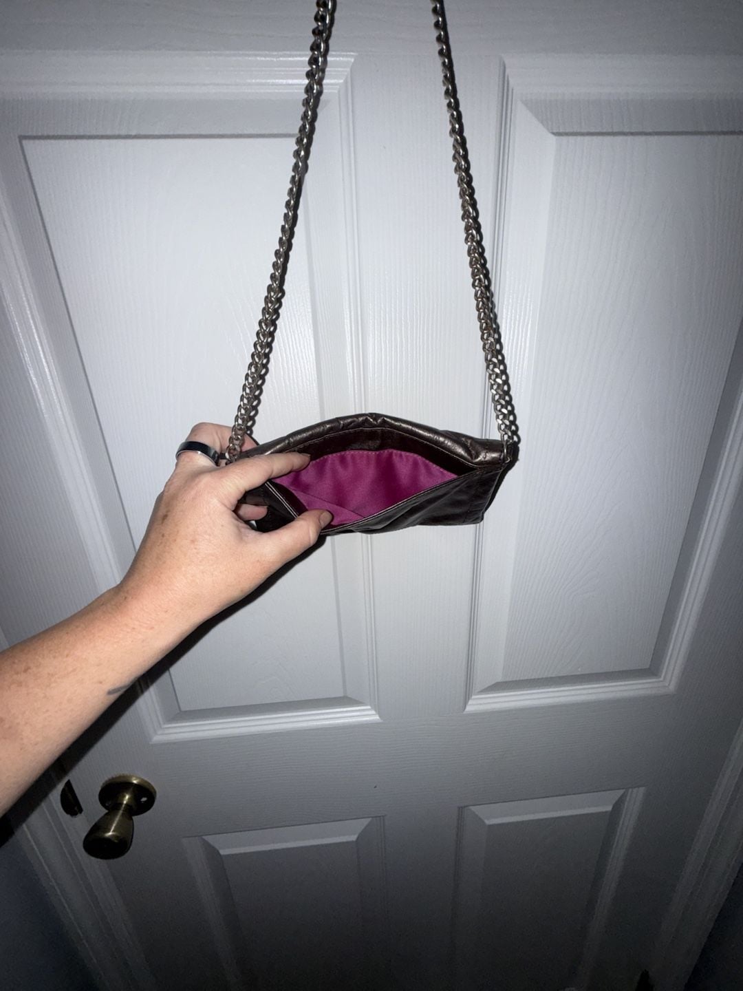 Latico Leathers Metallic Bronze Leather Crossbody Clutch with Chain Strap 2