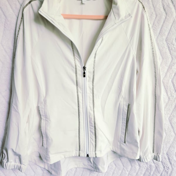 Chico's Women's Full-Zip Athletic Jacket with Metallic Trim Detail