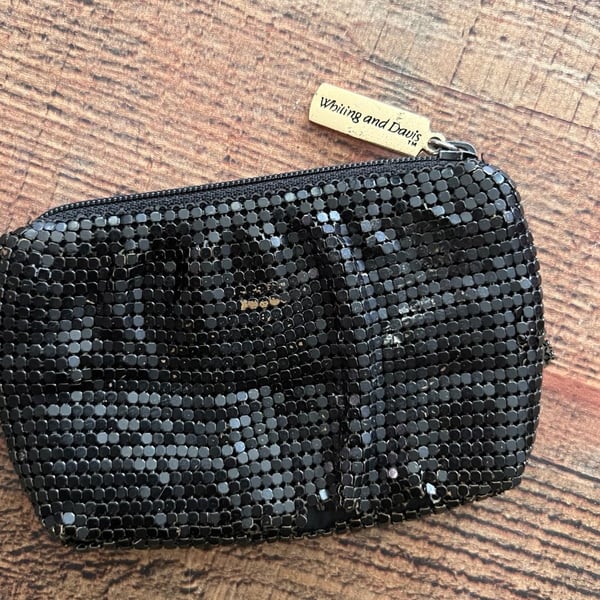 Whiting and Davis Vintage Black Metal Mesh Zippered Coin Purse