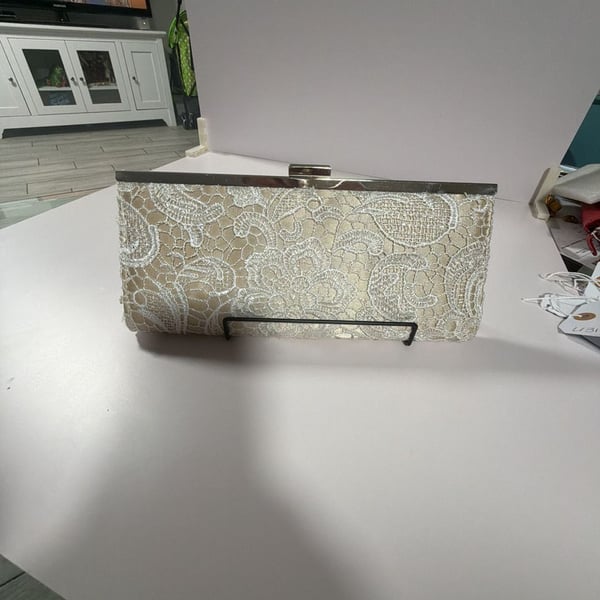 Style & Co. Ivory Lace Overlay Hard Shell Clutch Bag