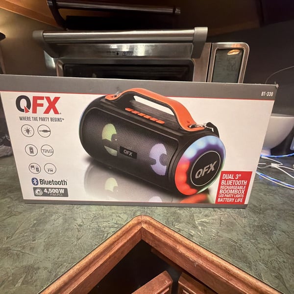 QFX BT-330 Dual 3" Bluetooth Rechargeable Boombox with LED Party Lights
