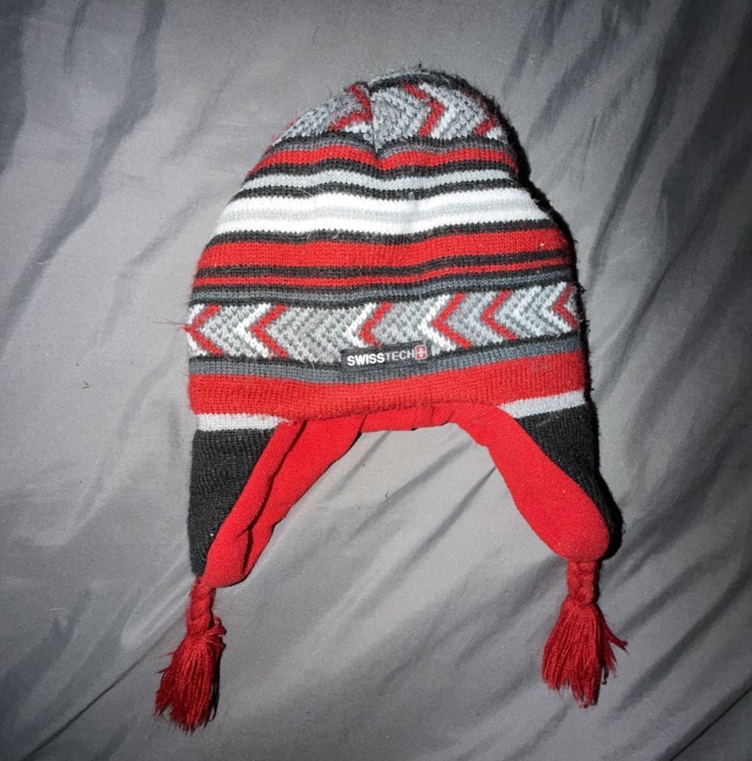 SwissTech Geometric Knit Fleece Lined Winter Beanie Hat with Ear Flaps/Tassels 2