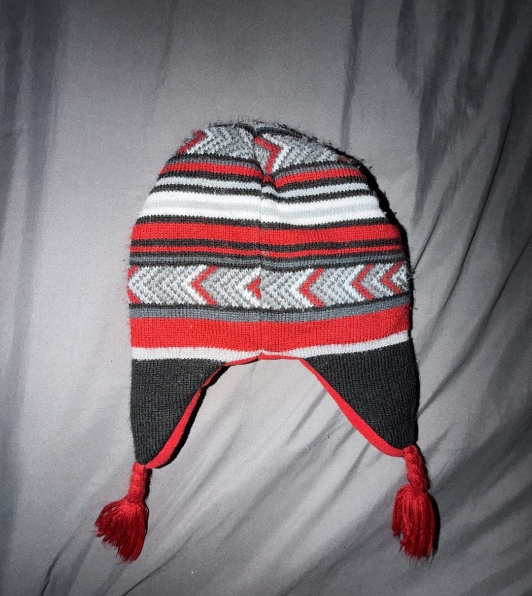 SwissTech Geometric Knit Fleece Lined Winter Beanie Hat with Ear Flaps/Tassels 4