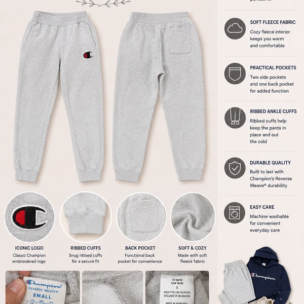 Champion Reverse Weave Women's Jogger Sweatpants in Light Gray, Size Small
