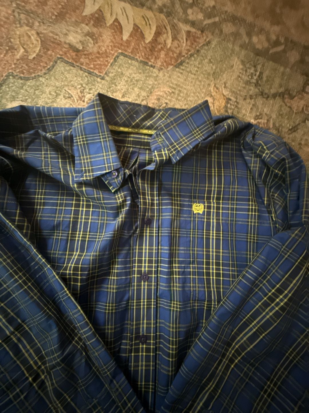 Cinch Long Sleeve Button Down Shirt in Blue and Yellow Plaid 3