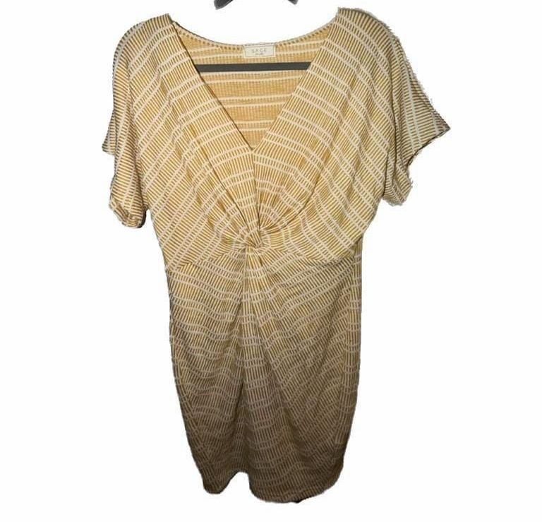 Sage The Label Yellow and White Striped Twist Front Short Sleeve Dress 2