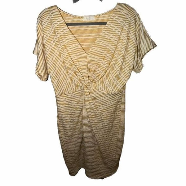 Sage The Label Yellow and White Striped Twist Front Short Sleeve Dress