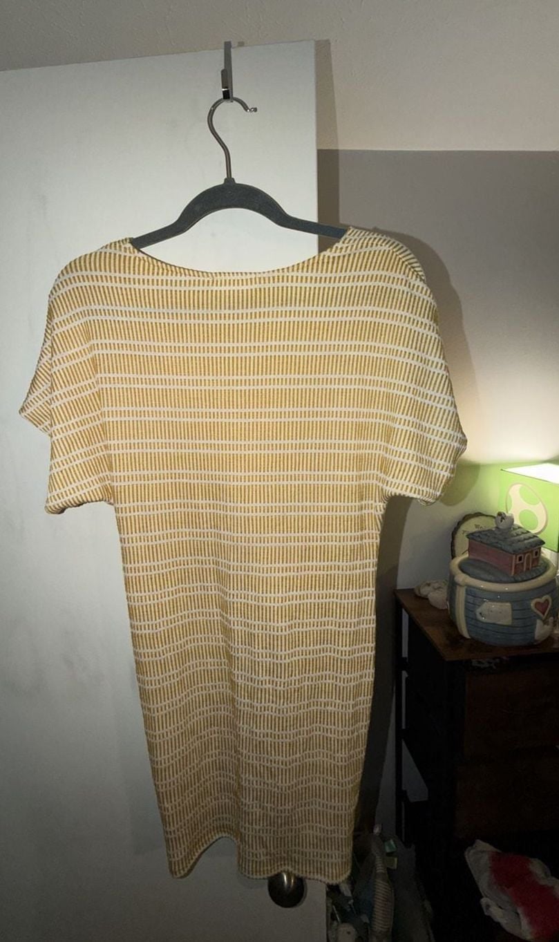 Sage The Label Yellow and White Striped Twist Front Short Sleeve Dress 4