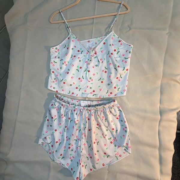 Colsie Women's Satin Cherry Print Pajama Set