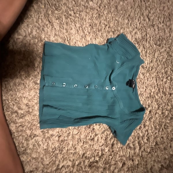 Glassons Teal Ribbed Button-Down Short Sleeve Top