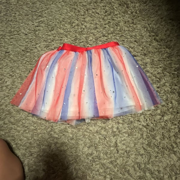Celebrate! Patriotic Tulle Tutu Skirt Red White and Blue with Stars, Size S (6-6X)