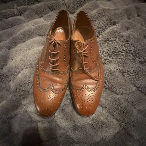 John Lobb Men's Brown Leather Wingtip Brogue Oxford Dress Shoes