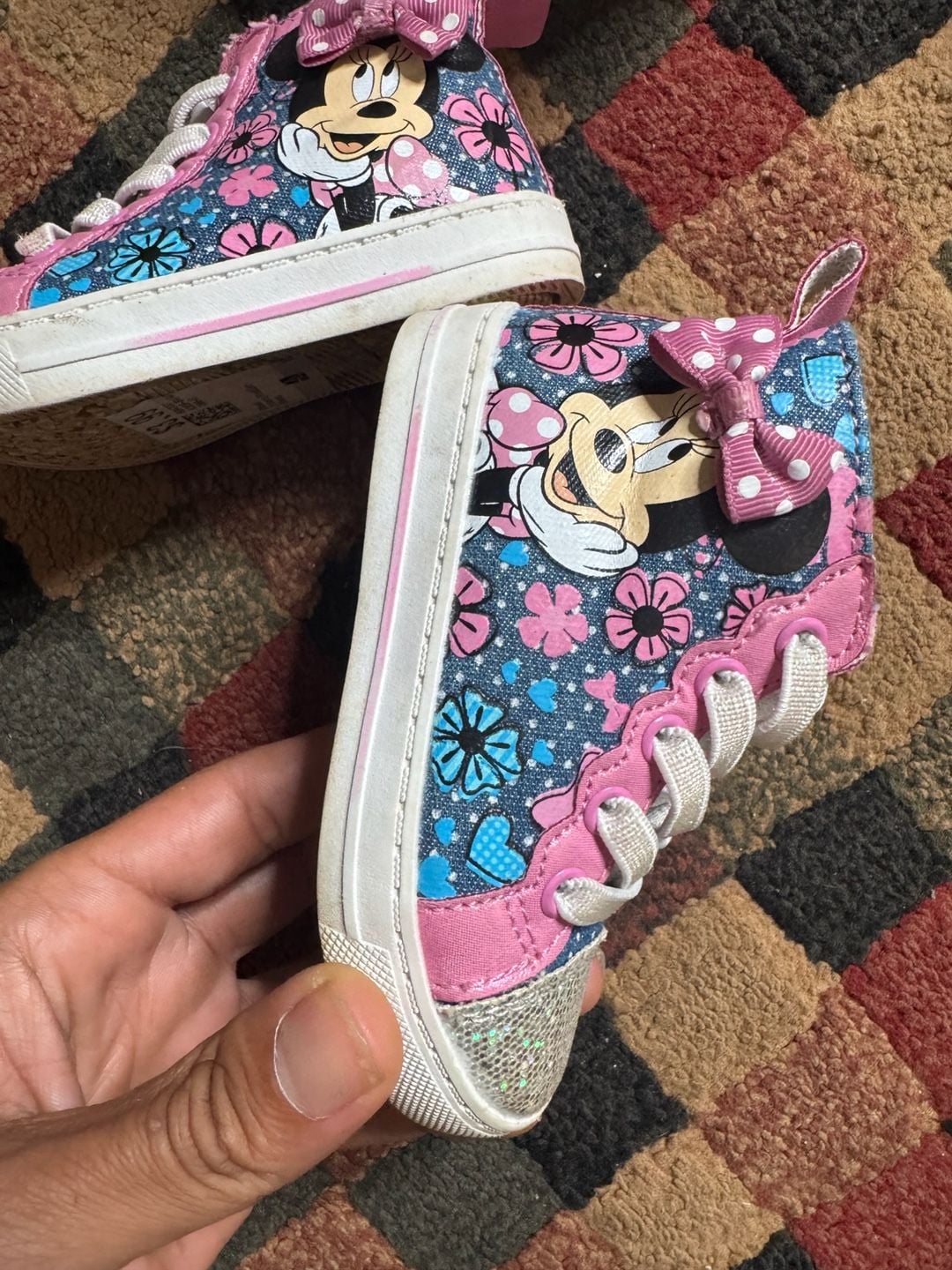 Disney "Minnie Mouse" High Tops Pink sparkles girls SZ 7 M Slip-on zipper side 3