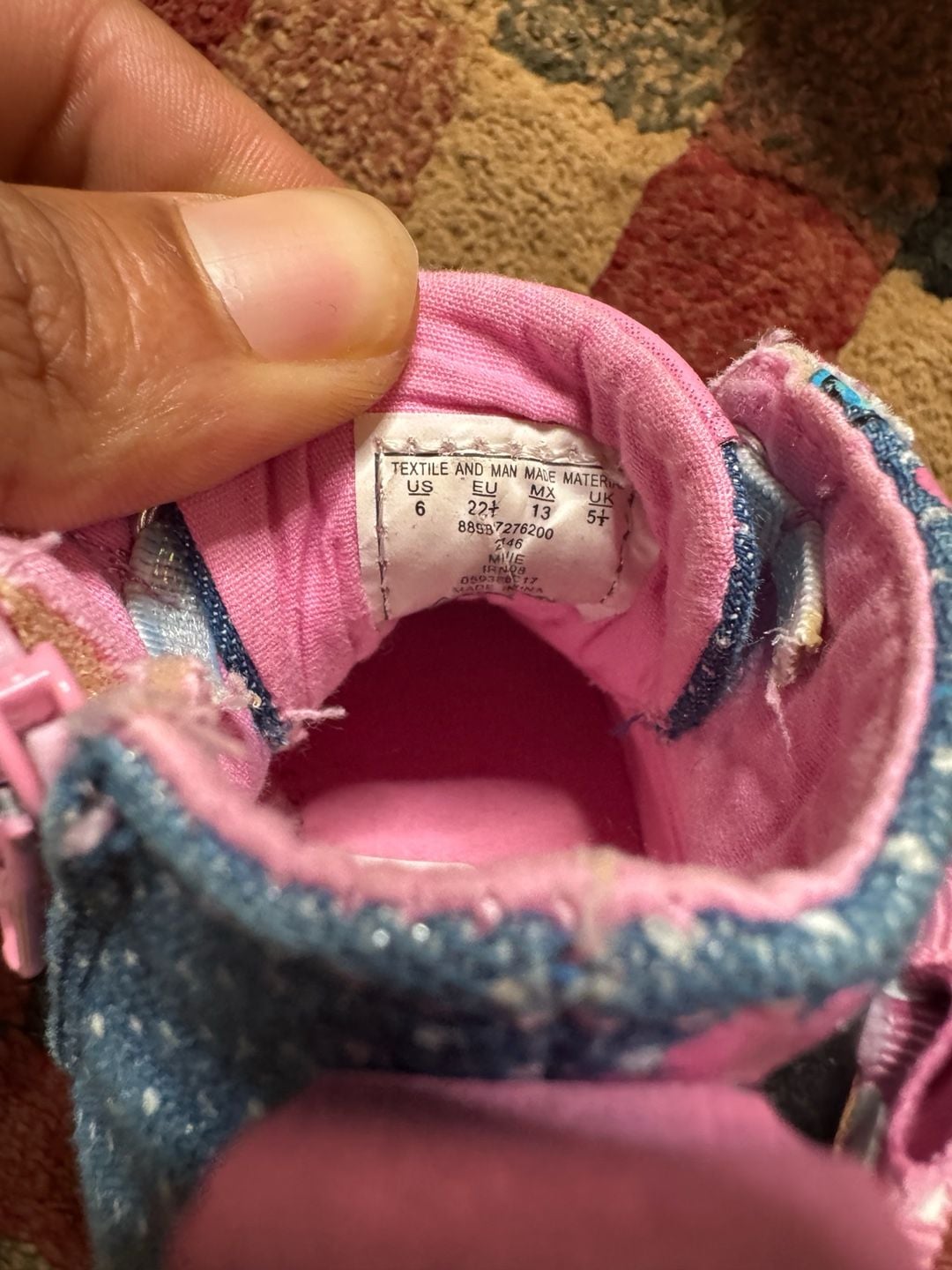 Disney "Minnie Mouse" High Tops Pink sparkles girls SZ 7 M Slip-on zipper side 5