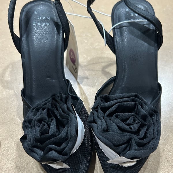 A New Day Black Fleur Rosette Slingback Heels