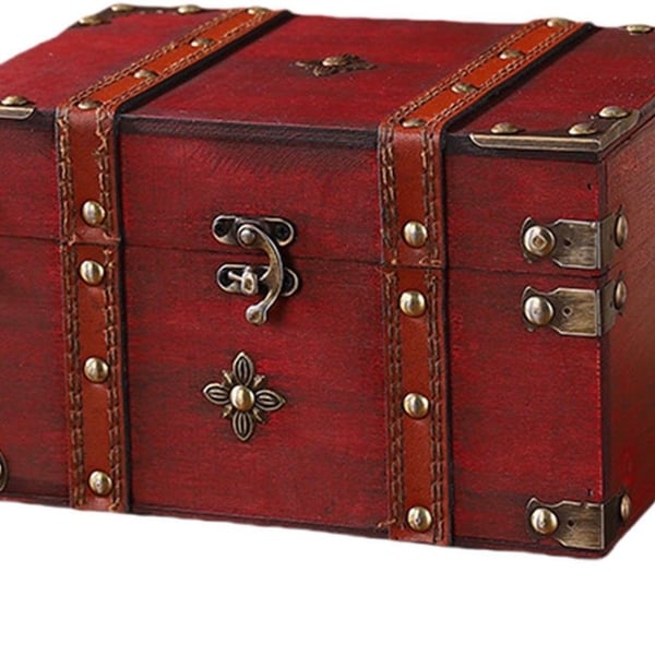 Semetall Vintage Wooden Storage Box Decorative Treasure Chest Box