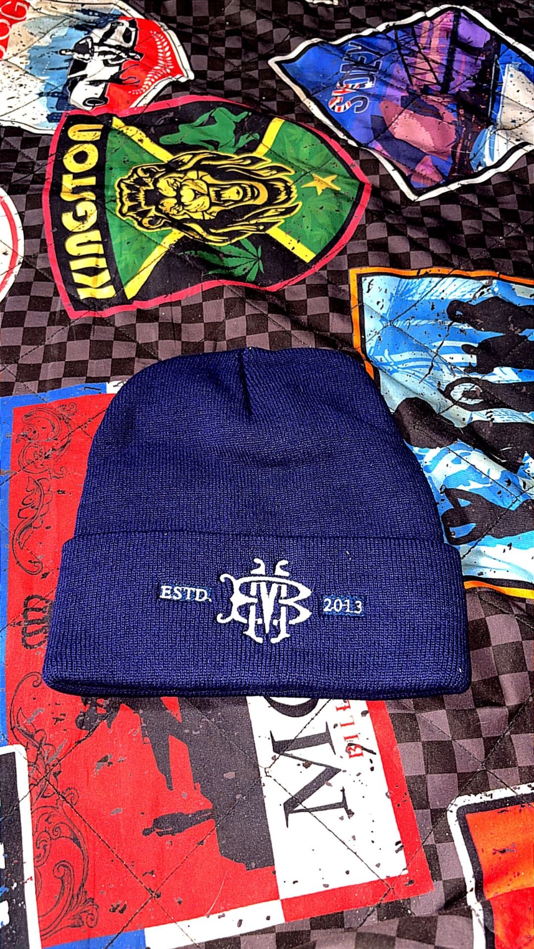 Estd 2013 Embroidered Navy Cuffed Beanie 1