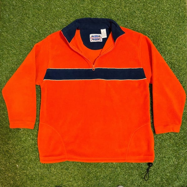 Unbiased Basic Clothing Vintage Orange and Navy Blue Quarter Zip Fleece Pullover