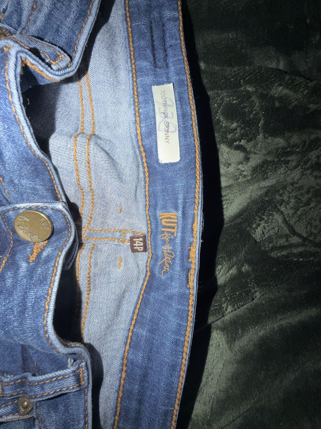 KUT from the Kloth Toothpick Skinny Jeans in Blue Denim, Women's Size 14P 3