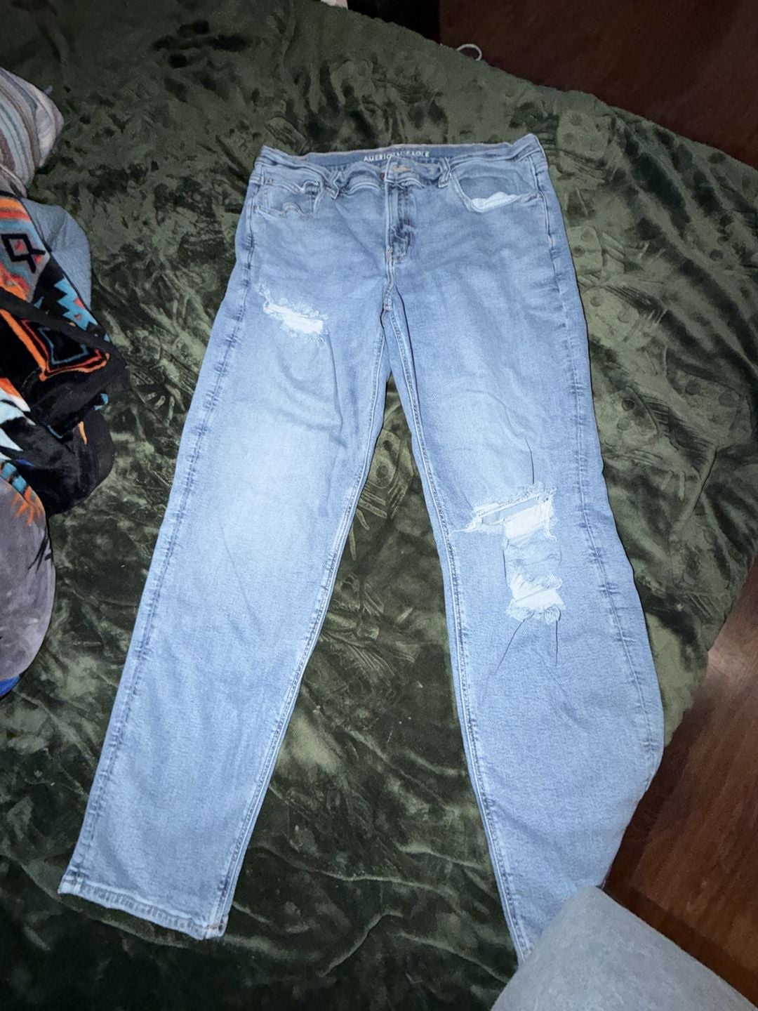 American Eagle Women's Stretch Distressed High-Rise Straight Leg Jeans Size 16 Long 2