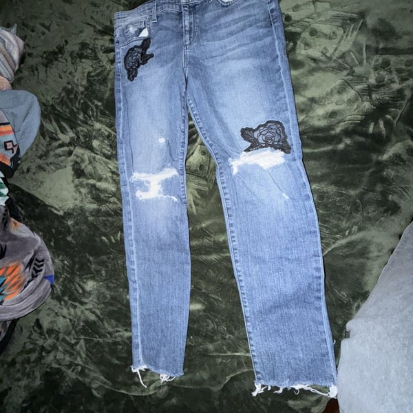 Joe's Jeans The Smith Distressed Straight Leg Ankle Jeans with Floral Rose Applique