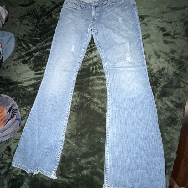 BKE Avery Mid-Rise Medium Wash Flare Distressed Jeans