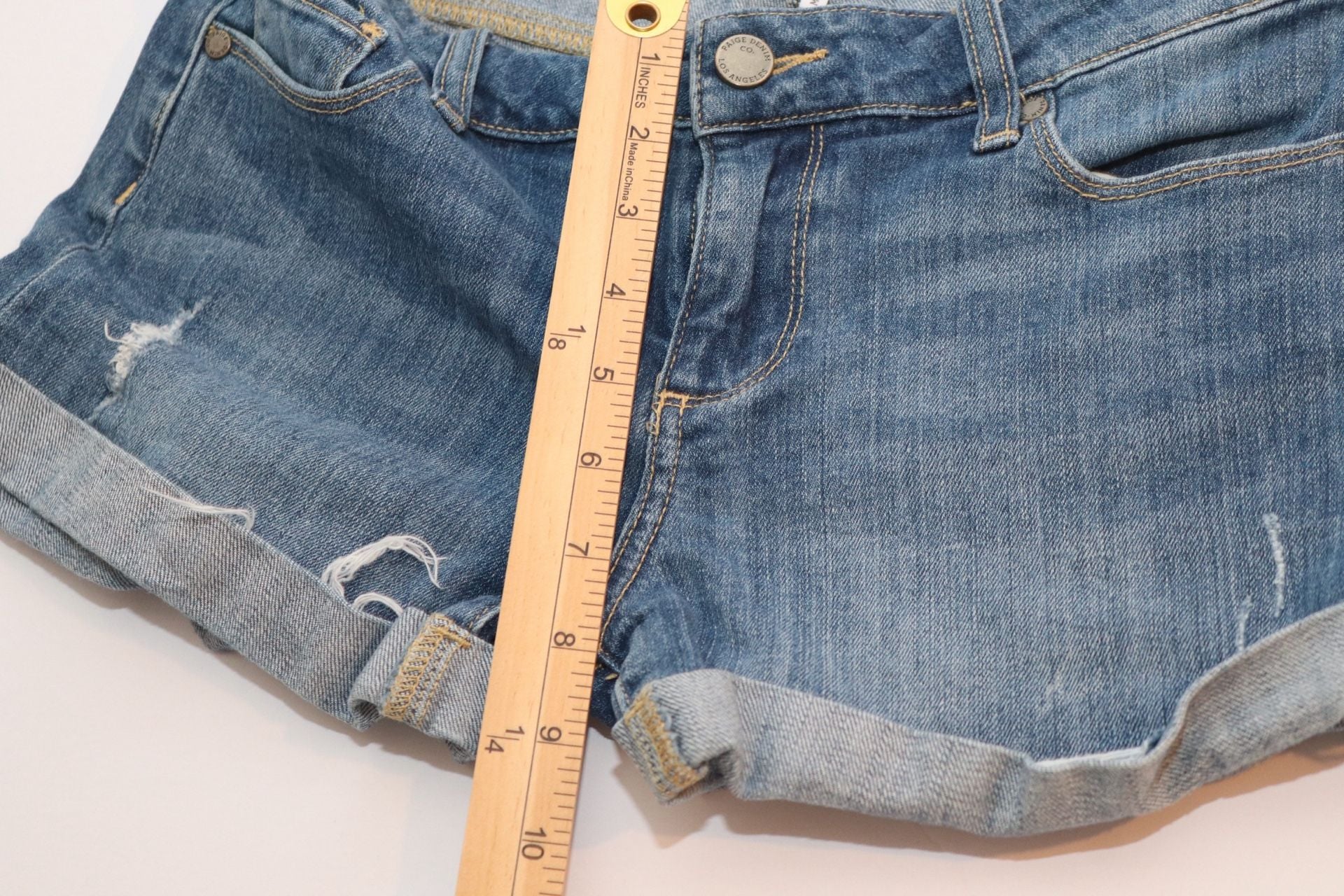 PAIGE Raw Cuff Distressed Denim shorts 3