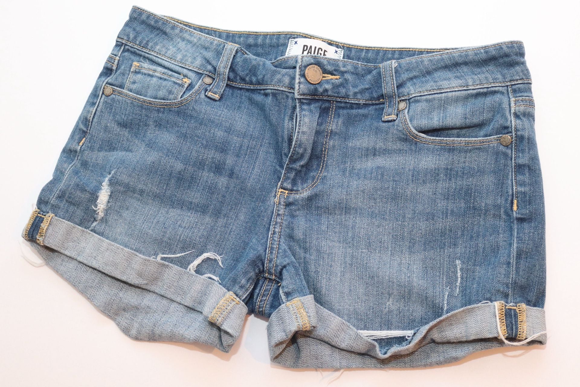 PAIGE Raw Cuff Distressed Denim shorts 8