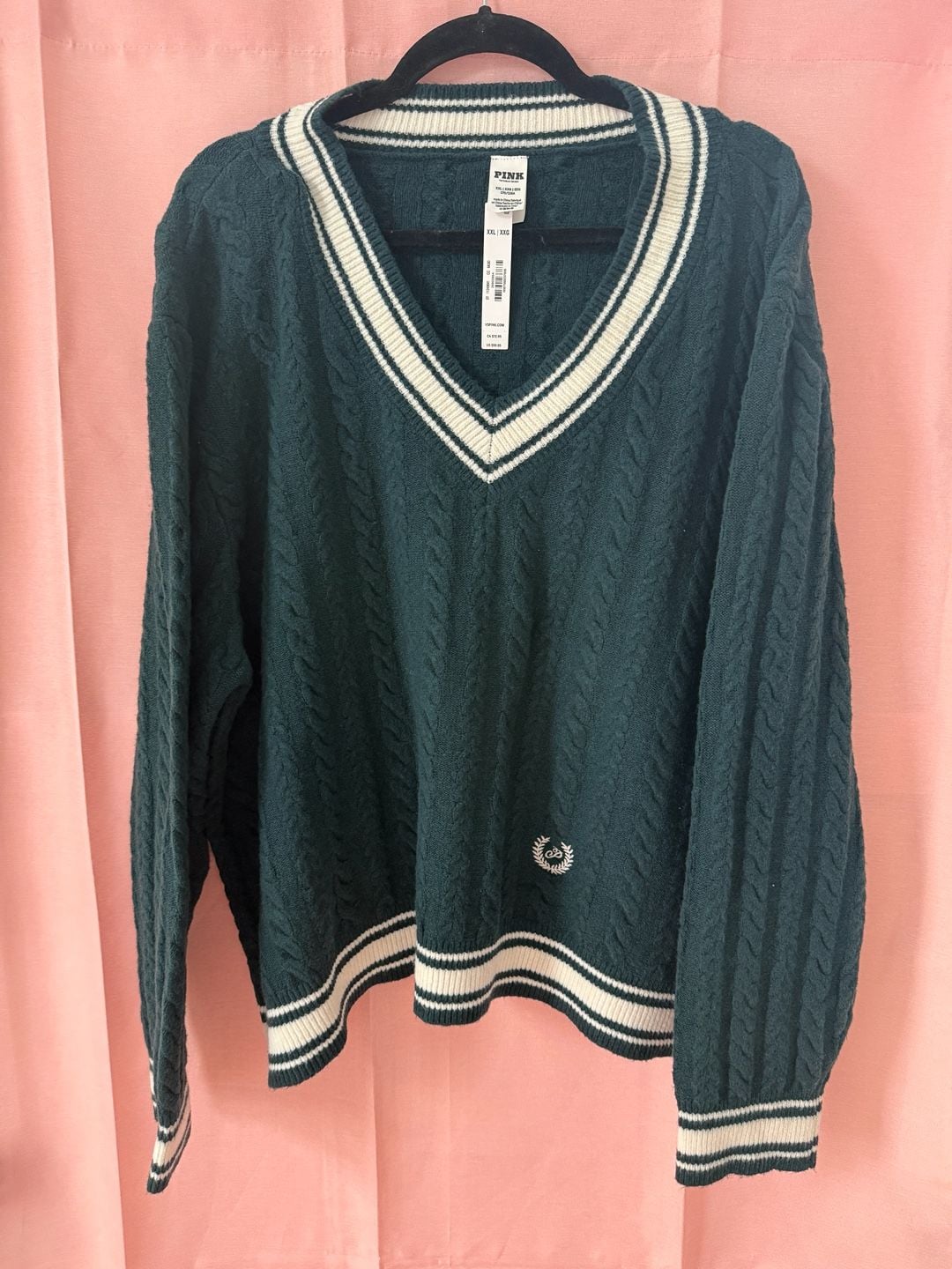 Victoria's Secret PINK Collegiate Cable Knit V-Neck Sweater 2
