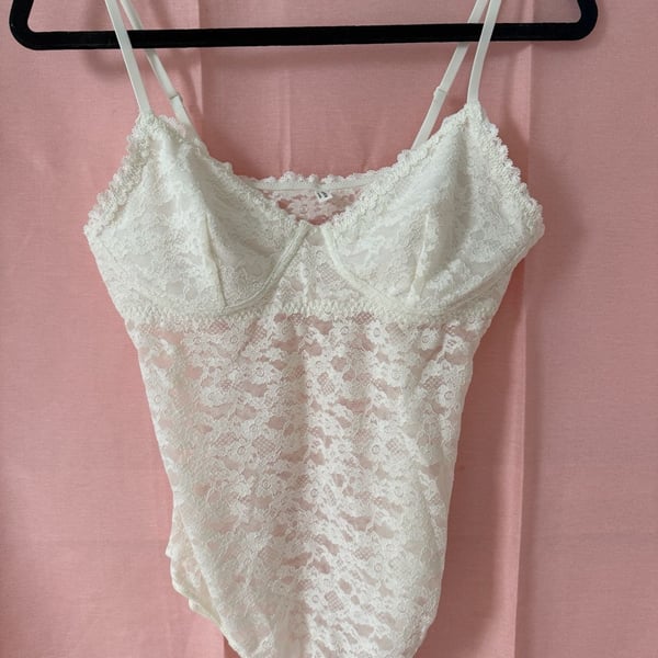 Aerie REAL GOOD White Floral Lace Underwire Bodysuit